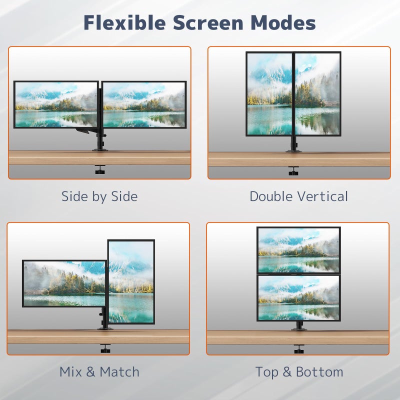 PUTORSEN Dual Monitor Stand for 17-32 Inch Screens,Holds up to 19.8lbs, Full Motion Adjustable Tilt Swivel Rotation, Space-Saving Desk Mount with C-Clamp & Grommet, VESA 75/100mm - Image 5