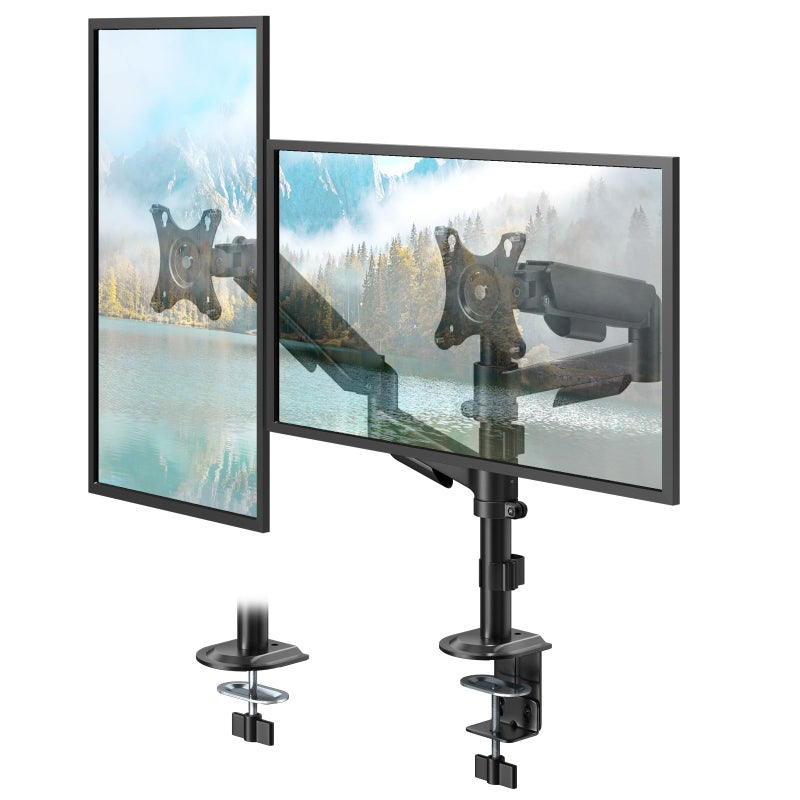 PUTORSEN Dual Monitor Stand for 17-32 Inch Screens,Holds up to 19.8lbs, Full Motion Adjustable Tilt Swivel Rotation, Space-Saving Desk Mount with C-Clamp & Grommet, VESA 75/100mm - Image 1