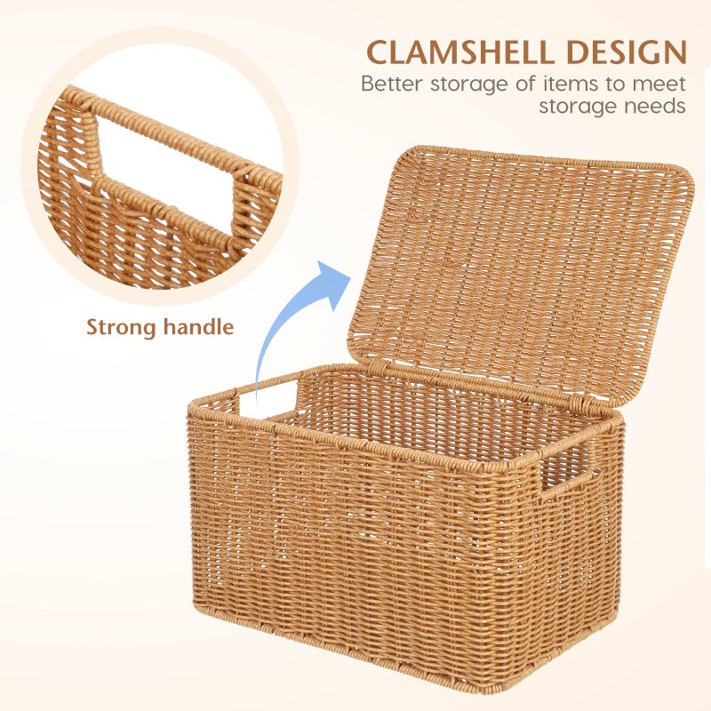DOITOOL Woven Storage Basket with Lid and Frame Multipurpose Cube Storage Box for Clothing Toys and Sundries Large 12.59 X 8.66 X 7.08 Inch Organizer for Home and Bedroom - Image 2