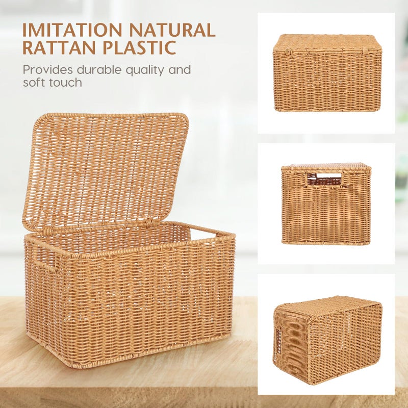 DOITOOL Woven Storage Basket with Lid and Frame Multipurpose Cube Storage Box for Clothing Toys and Sundries Large 12.59 X 8.66 X 7.08 Inch Organizer for Home and Bedroom - Image 5