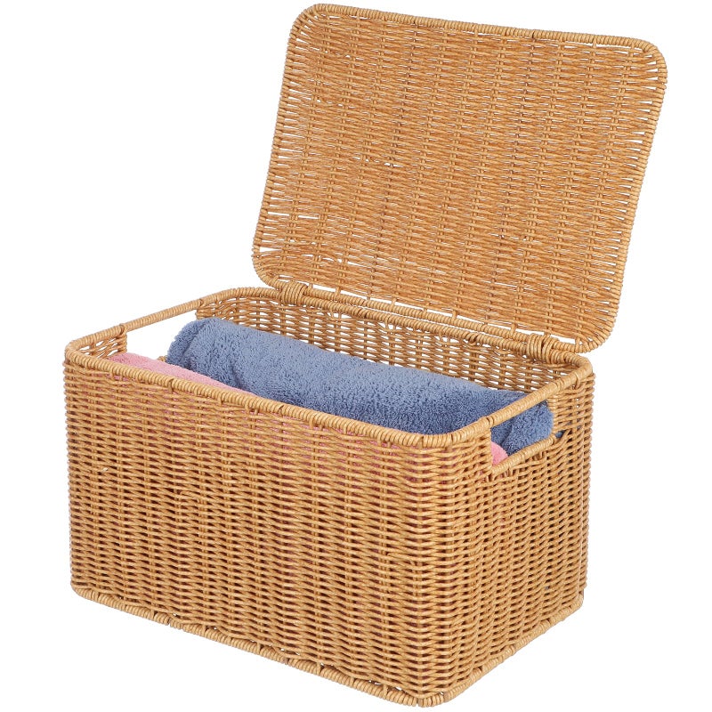 DOITOOL Woven Storage Basket with Lid and Frame Multipurpose Cube Storage Box for Clothing Toys and Sundries Large 12.59 X 8.66 X 7.08 Inch Organizer for Home and Bedroom - Image 1