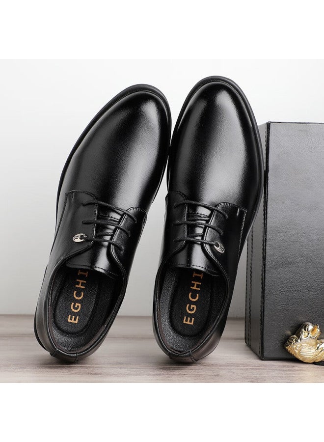 Egchi Men's Leather Shoes, Business Casual Formal Wear, British Style, Durable And Comfortable Commuter Shoes For Men, 1618-g, Black, Size 39 - Image 4