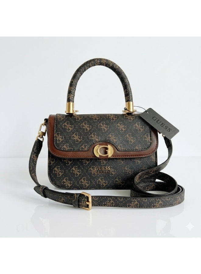 GUESS Luxury Monogram Handbag with Adjustable Crossbody Strap – Dark Brown - Image 2