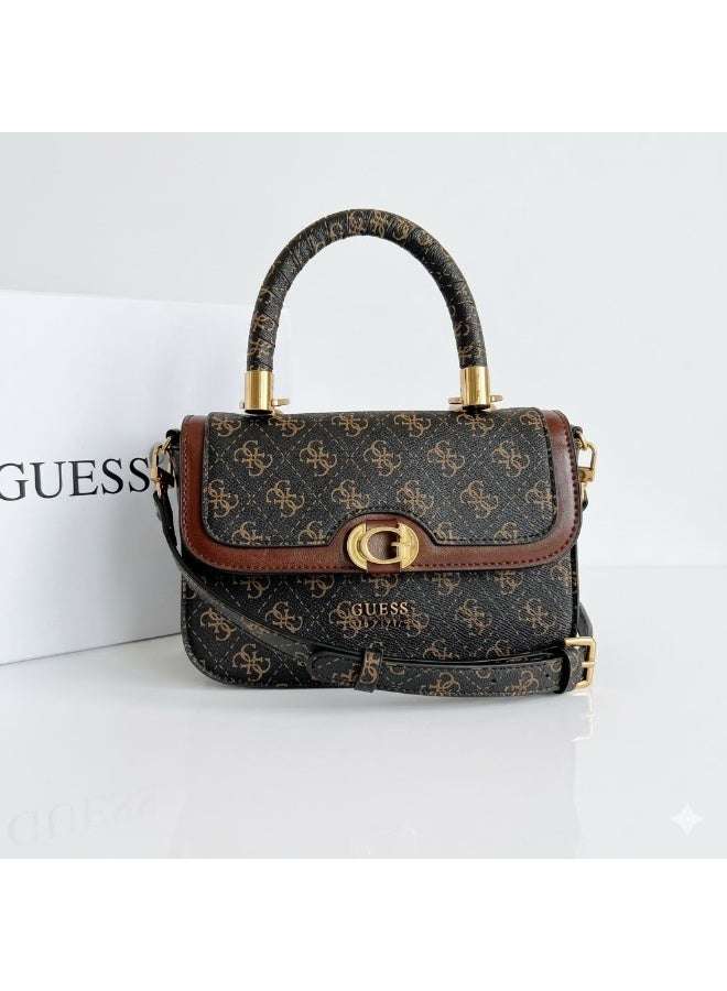 GUESS Luxury Monogram Handbag with Adjustable Crossbody Strap – Dark Brown - Image 1