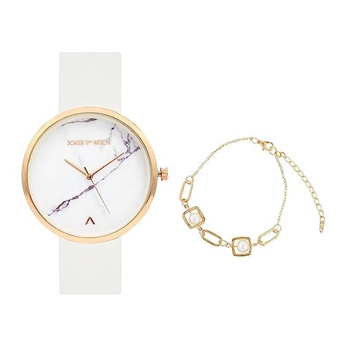 Joker & Witch Leather Women Nova Analog Watch Bracelet Stack Combo, White Dial, Gray Band - Image 1