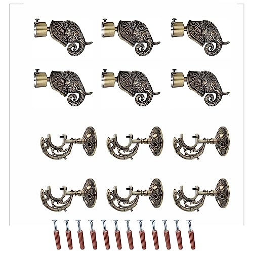 GLOXY ENTERPRISE GLOXY Aluminium Rajwada Elephant Shape Antique Curtain Brackets with Support 1 Inch Rod Pocket Finials Designer Window(3 Pair) - Stylish, Durable Window Decor Solution for Elegant Home Interiors - Image 1
