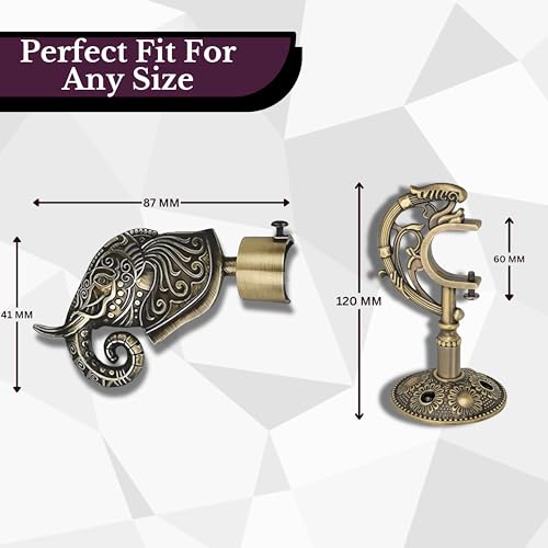 GLOXY ENTERPRISE GLOXY Aluminium Rajwada Elephant Shape Antique Curtain Brackets with Support 1 Inch Rod Pocket Finials Designer Window(3 Pair) - Stylish, Durable Window Decor Solution for Elegant Home Interiors - Image 2