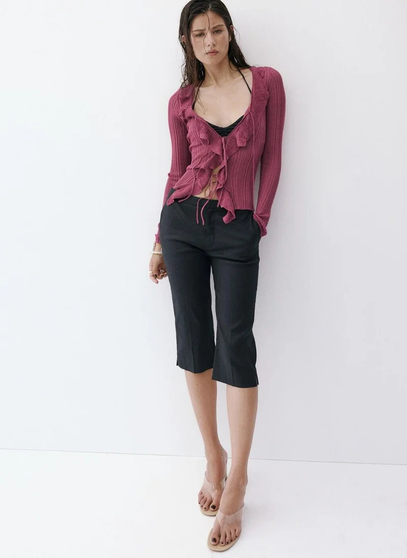 Mango 77-VINO Textured Knit Cardigan With Ruffled Detail for Women | Best Price UAE