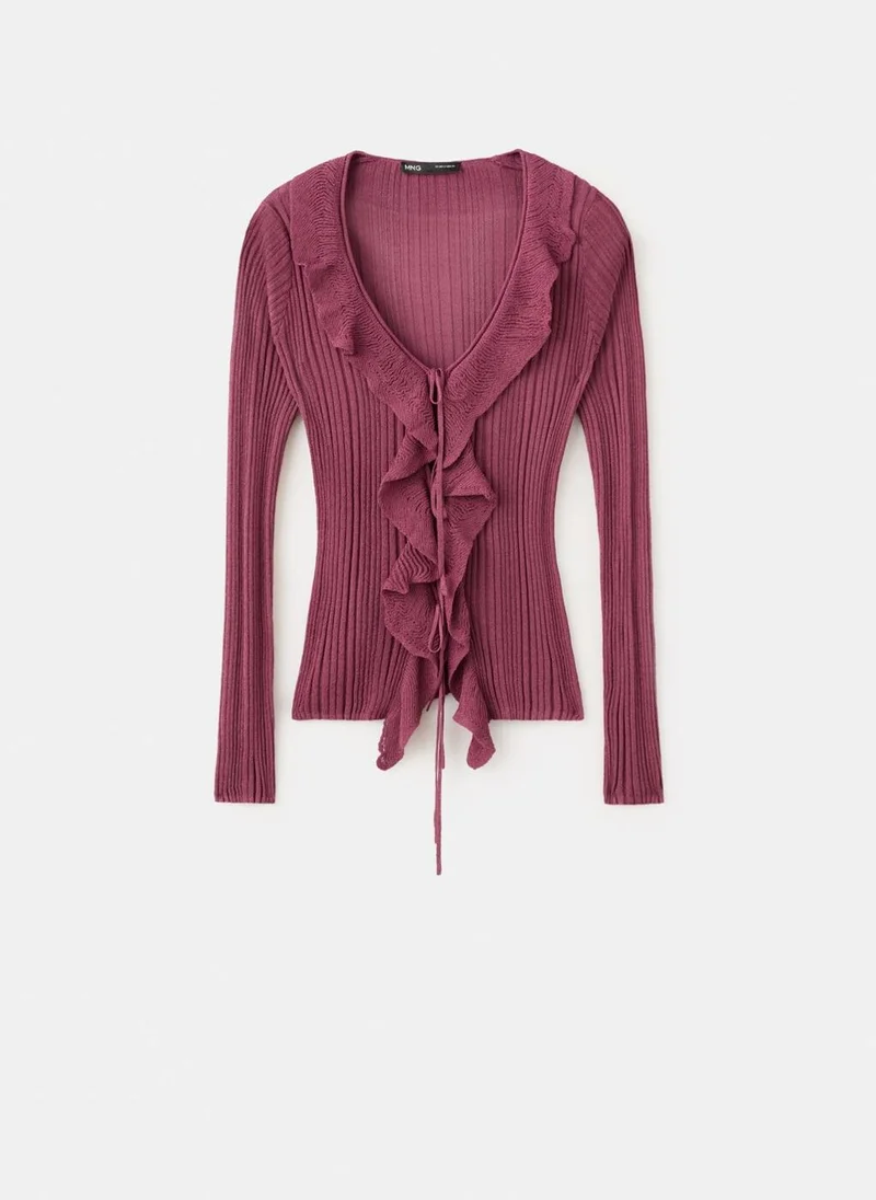Mango 77-VINO Textured Knit Cardigan With Ruffled Detail for Women | Best Price UAE