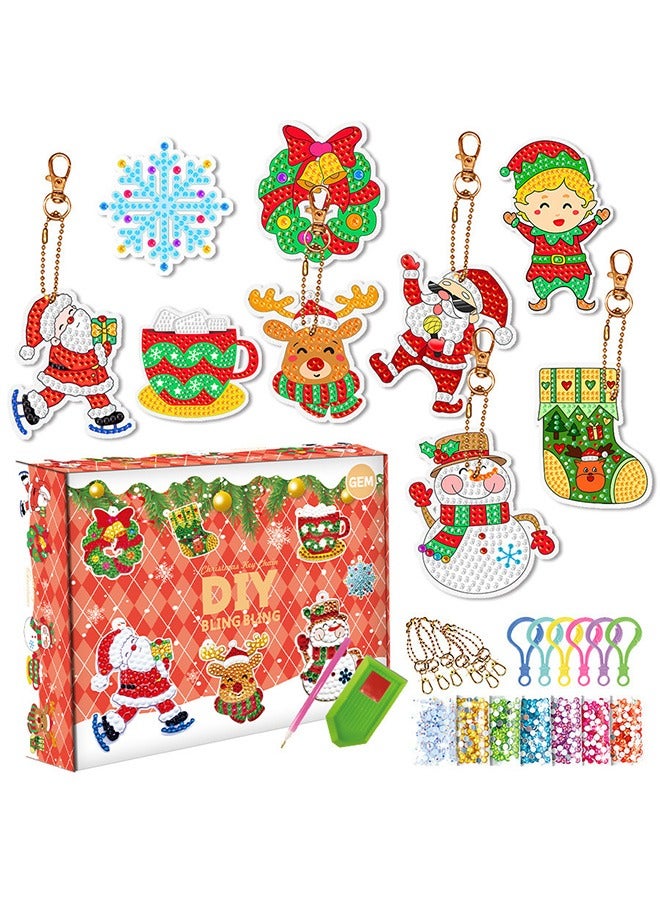 Beauenty 9pcs Arts and Crafts for Kids Diamond Painting Kit Make Your Own GEM Keychains Acrylic Paint by Number Arts and Crafts DIY Keychains Crafts for Girls Boys Kids Ages 3-12 - Image 1