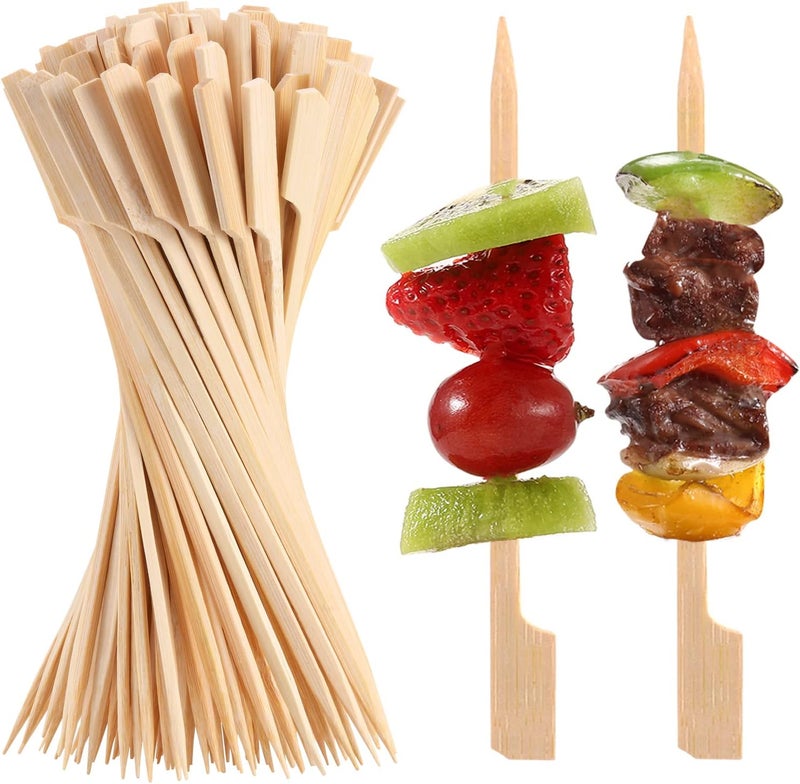 BBQStyle 200 PCS Bamboo Skewers for Appetizers, 4.7 Inch Toothpicks, Cocktail Picks for Drinks, Fruit Kababs, Sausage, Barbecue Snacks, Natural Wooden Paddle Skewer Mini Food Sticks, Charcuterie Accessories - Image 1