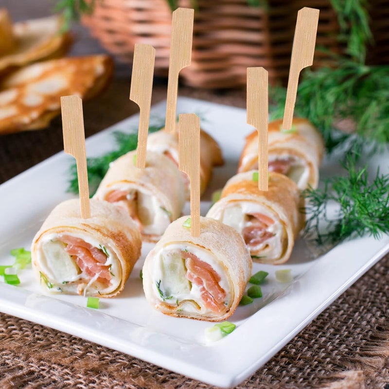 BBQStyle 200 PCS Bamboo Skewers for Appetizers, 4.7 Inch Toothpicks, Cocktail Picks for Drinks, Fruit Kababs, Sausage, Barbecue Snacks, Natural Wooden Paddle Skewer Mini Food Sticks, Charcuterie Accessories - Image 3