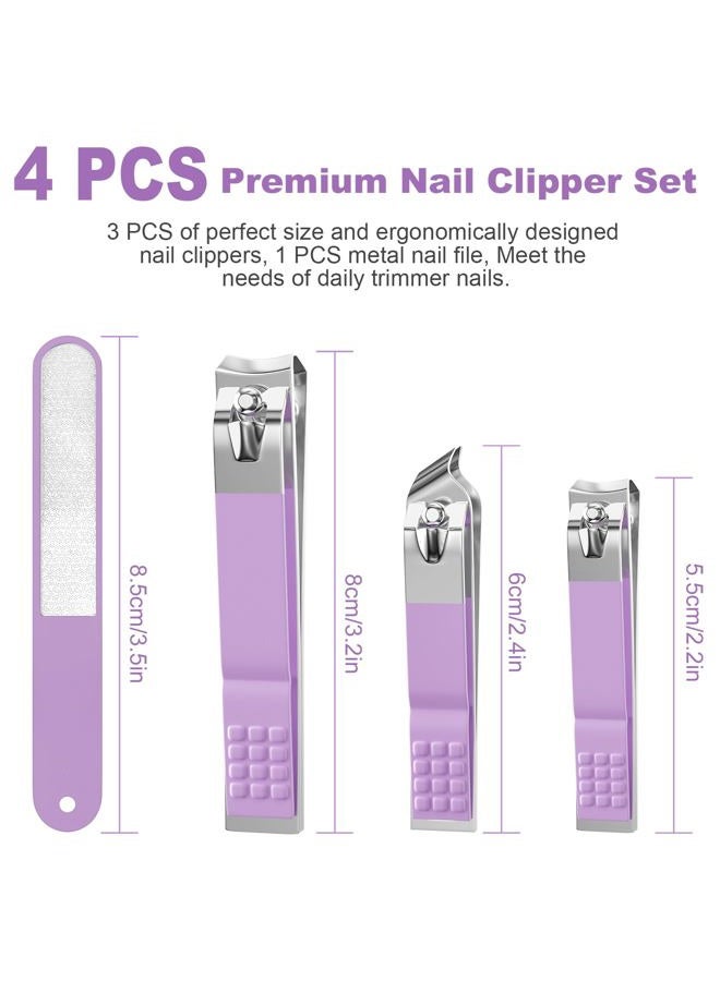 DUCOO Nail Clippers for Men Women, 4 PCS Nail Clipper Set, Premium Toenail Clippers, Fingernail Clipper, Ultra Sharp Toe Nail Clippers, Nail Cutter, Finger Nail Clippers Adult, Purple - Image 2