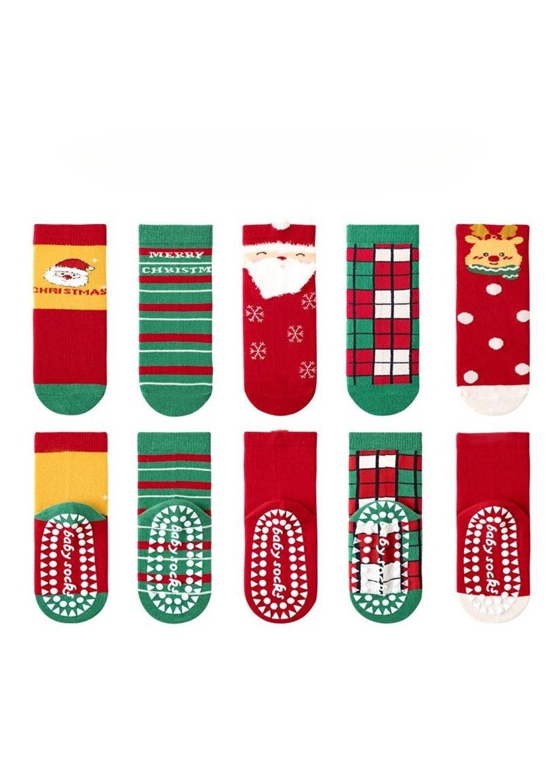 5 Pairs Per Set Anti Slip Design Of Children's Socks, Cartoon Tube Socks  - Image 1