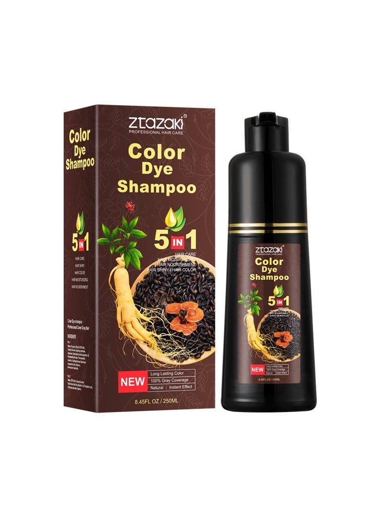 ZTAZAKI Hair Dye Shampoo for Gray Hair Coverage – 3 in 1 Color, Cleanse & Condition, Natural Herbal Formula, Ammonia-Free, Dark Brown, 250mL, Long-Lasting Color - Image 1