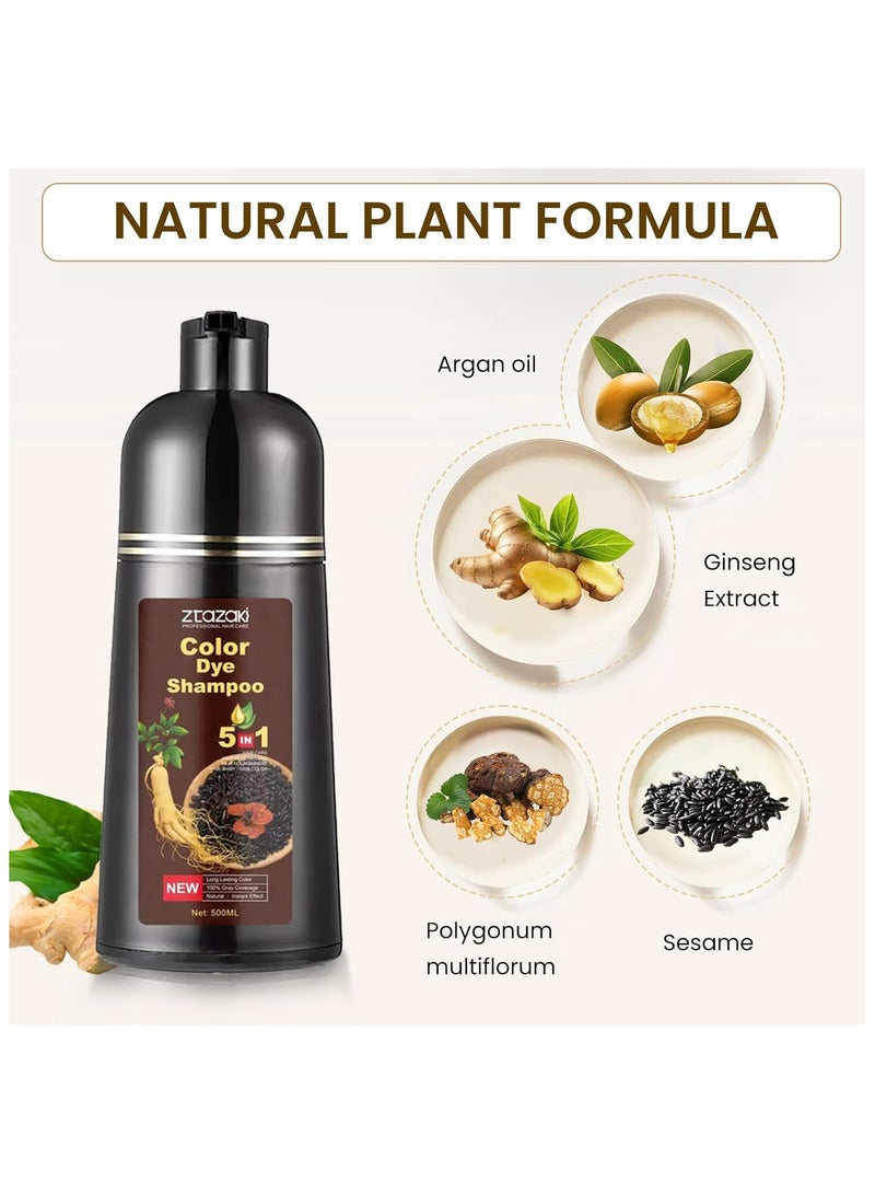 ZTAZAKI Hair Dye Shampoo for Gray Hair Coverage – 3 in 1 Color, Cleanse & Condition, Natural Herbal Formula, Ammonia-Free, Dark Brown, 250mL, Long-Lasting Color - Image 4