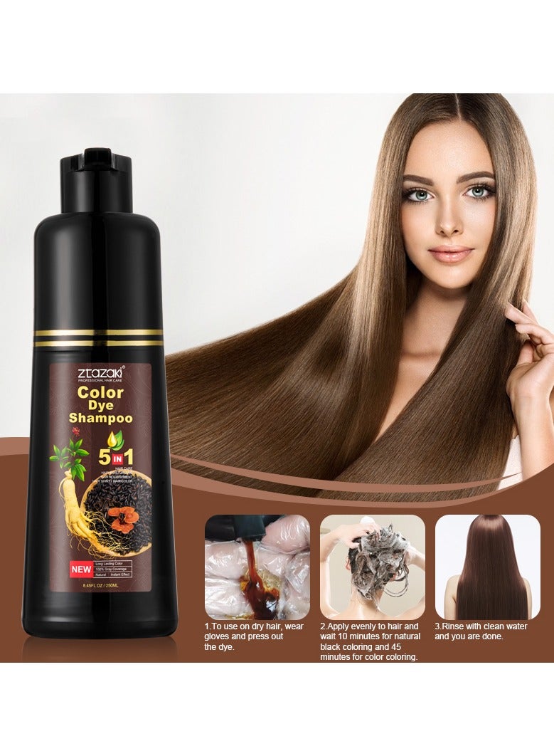 ZTAZAKI Hair Dye Shampoo for Gray Hair Coverage – 3 in 1 Color, Cleanse & Condition, Natural Herbal Formula, Ammonia-Free, Dark Brown, 250mL, Long-Lasting Color - Image 2