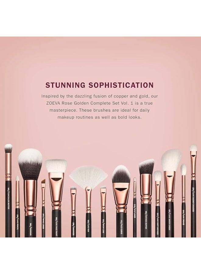 زويفا مجموعة فرش مكياج كاملة باللون الوردي الذهبي، المجلد 1، مجموعة فرش احترافية مكونة من 15 قطعة مع حقيبة جلدية - Image 2