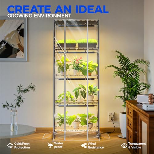 Barrina CX91Z Indoor Greenhouse with Grow Light, 5-Tier Plant Stand with Cover and 1.6FT 25W(Per Light) Full Spectrum Plant Lights, Plant Shelves with Tent for Seed Starting, 23.6x13.8x59IN - Image 2