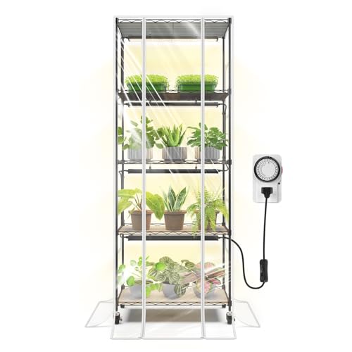 Barrina CX91Z Indoor Greenhouse with Grow Light, 5-Tier Plant Stand with Cover and 1.6FT 25W(Per Light) Full Spectrum Plant Lights, Plant Shelves with Tent for Seed Starting, 23.6x13.8x59IN - Image 1