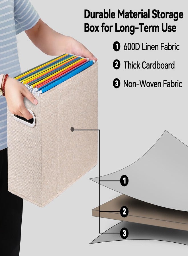 Comfortkeeper 4 Packs Letter Size File Organizer, File Folders Organizer, Fabric Storage Box, Collapsible Paper Organizer with Metal Handle, Smooth PVC Rails, Only Box (Beige) - Image 3