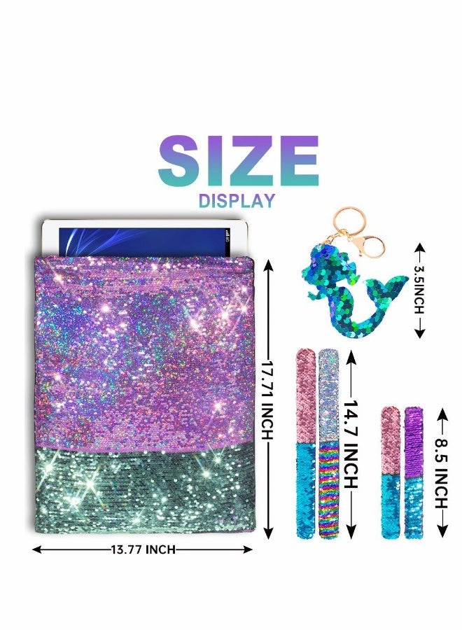 Drawstring Bags, Mermaid Reversible Sequin Backpack Headband Keychain Bracelet Gifts for Girls - Image 5