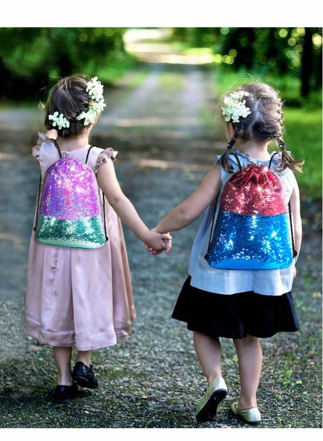Drawstring Bags, Mermaid Reversible Sequin Backpack Headband Keychain Bracelet Gifts for Girls - Image 2