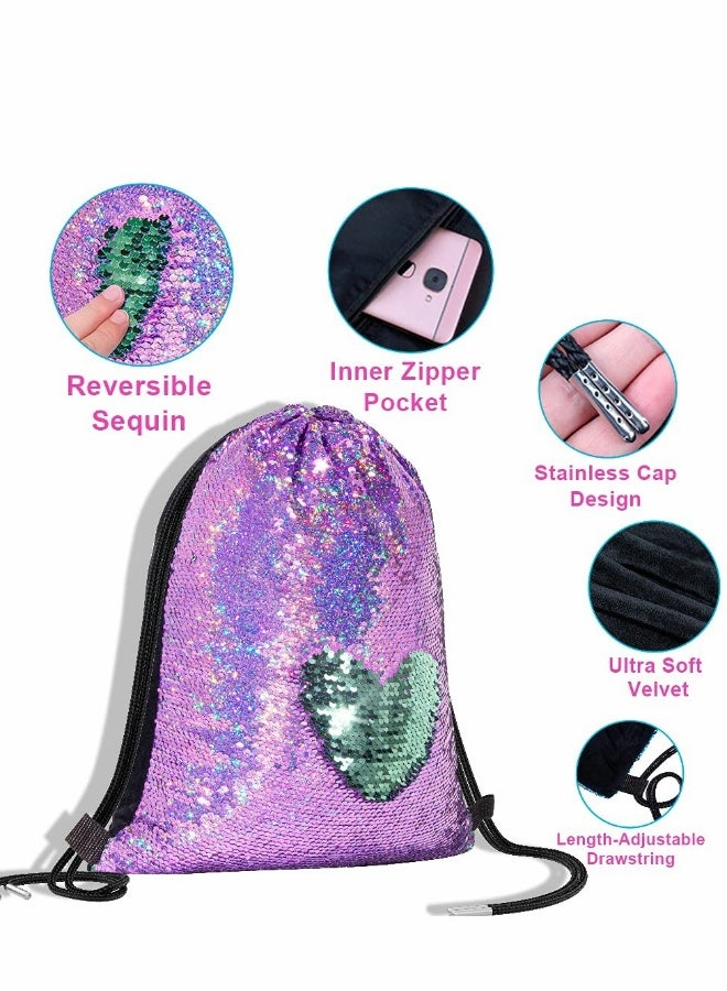Drawstring Bags, Mermaid Reversible Sequin Backpack Headband Keychain Bracelet Gifts for Girls - Image 4
