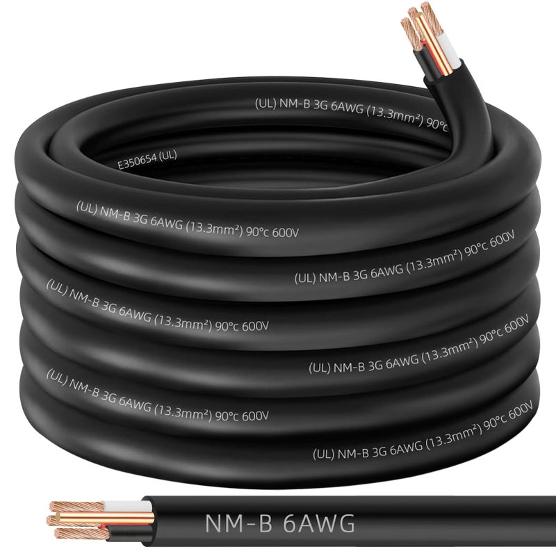 XMK NM-B 6/3 Wire with Ground,35ft 6 AWG Copper Wire,6 Gauge 3 Conductor Nonmetallic Sheathed 6/3 NM-B Cable with Ground,Residential Indoor Electrical Wiring for Branch Circuit Switches,Outlets,Other Load - Image 1