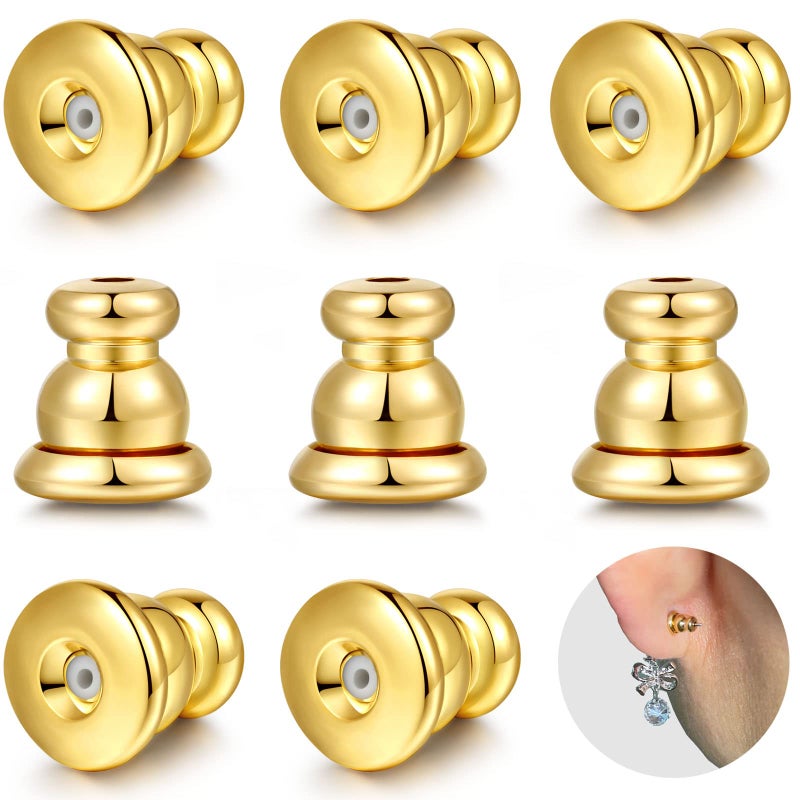 Earring Backs for Studs 18K Gold Bullet Earring Backs Replacements for StudsDroopy Ears Secure Locking Backings for Sensitive Ears HypoallergenicComfortable Gold 8 PCS