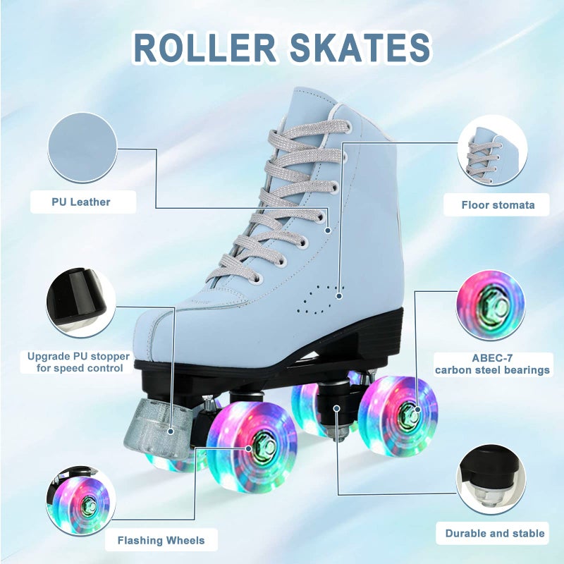 Jessie Frosted Toddler & Adult Women's Holographic Roller Skates for Indoor & Outdoor - Image 2