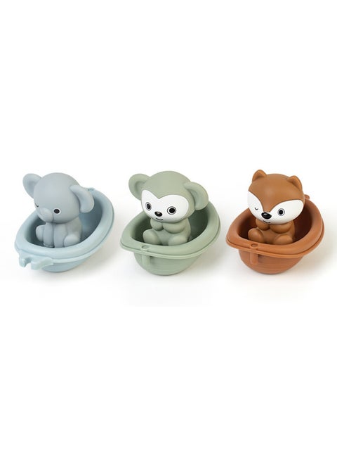 Children's Bathroom Stackable Floating Boat Toy Infant Bathing And Baby Bathing And Bathing Water Stackable Boat Animal Finger Cover Toy-Color:3 Boats + 3 Animals (elephant + Monkey + Fox) Color Box