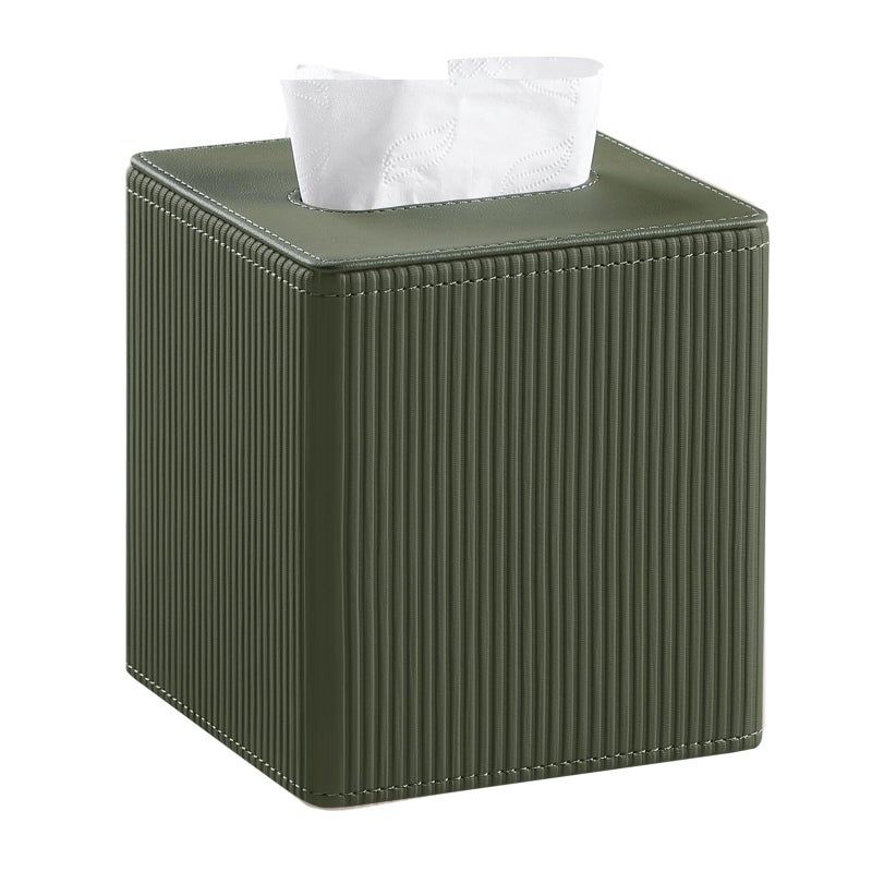 Cretkhp Tissue Box Cover Square with Magnetic Closure, PU Leather Tissue Box Holder for Bathroom NightStands Livingroom, Decorative Modern Square Tissue Holder (Green) - Image 1