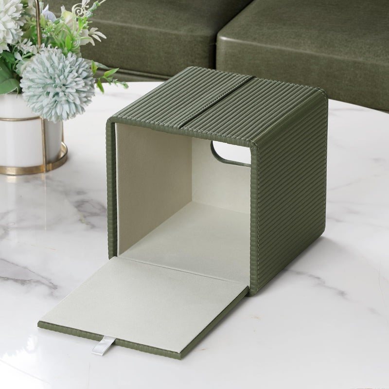 Cretkhp Tissue Box Cover Square with Magnetic Closure, PU Leather Tissue Box Holder for Bathroom NightStands Livingroom, Decorative Modern Square Tissue Holder (Green) - Image 3