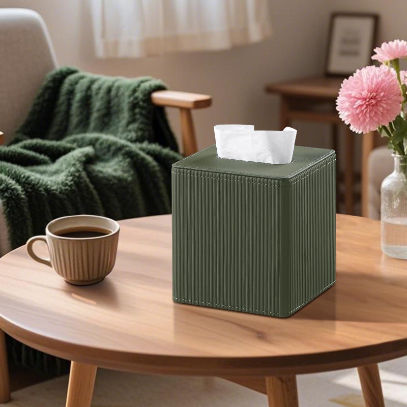 Cretkhp Tissue Box Cover Square with Magnetic Closure, PU Leather Tissue Box Holder for Bathroom NightStands Livingroom, Decorative Modern Square Tissue Holder (Green) - Image 5