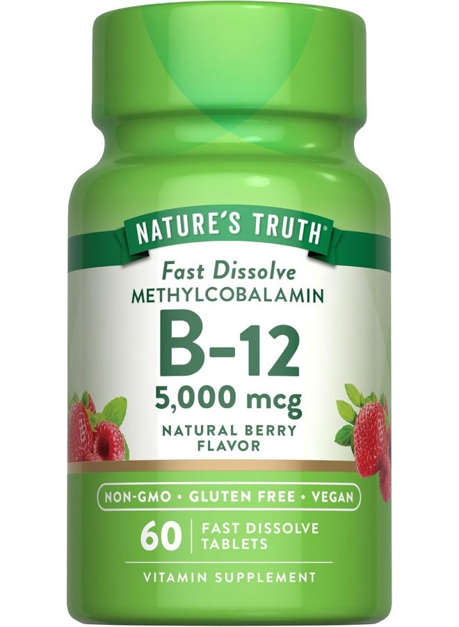 Nature's Truth B12 Vitamin 5000 Mcg | 60 Tablets | Fast Dissolve Natural Berry Flavor | Vegetarian, Non-Gmo & Gluten Free - Image 1