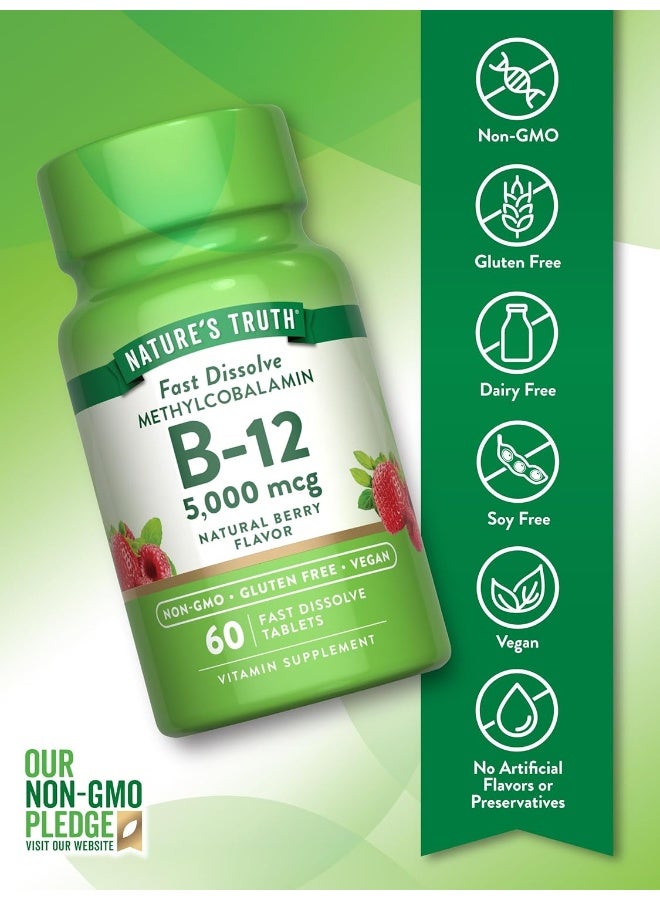 Nature's Truth B12 Vitamin 5000 Mcg | 60 Tablets | Fast Dissolve Natural Berry Flavor | Vegetarian, Non-Gmo & Gluten Free - Image 3