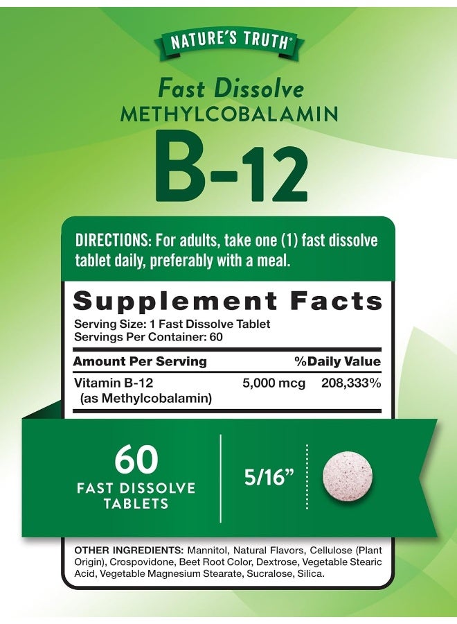 Nature's Truth B12 Vitamin 5000 Mcg | 60 Tablets | Fast Dissolve Natural Berry Flavor | Vegetarian, Non-Gmo & Gluten Free - Image 2