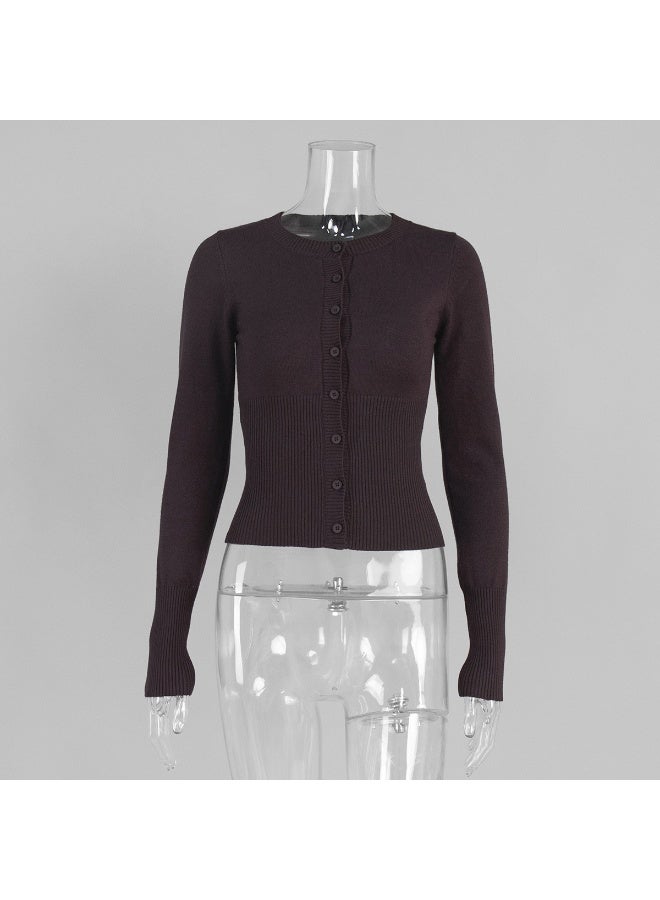 NIBEMINENT Classic O-neck Long Sleeved Knitted Shirt Autumn and Winter Women Elegant Solid Slim Fit Single Breasted  Cardigan Sweater - Image 1