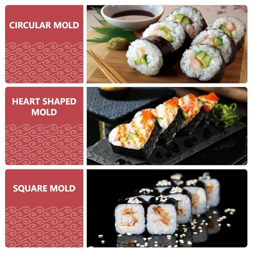 HI NINGER Sushi Maker Set, 24-piece sushi maker kit for beginners to make their own sushi. Can be used as a sushi plate with rice roll molds, knife, sushi plate,sushi rolling mat (red) - Image 4
