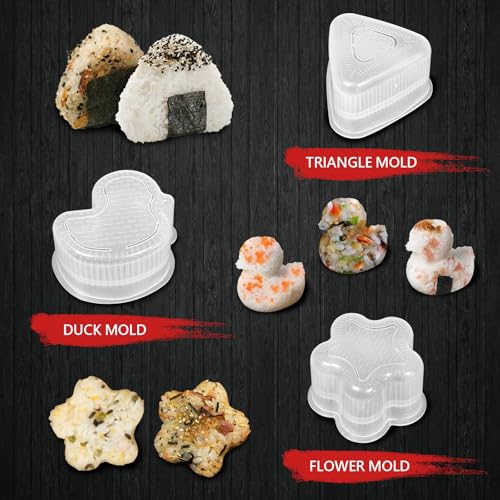 HI NINGER Sushi Maker Set, 24-piece sushi maker kit for beginners to make their own sushi. Can be used as a sushi plate with rice roll molds, knife, sushi plate,sushi rolling mat (red) - Image 5