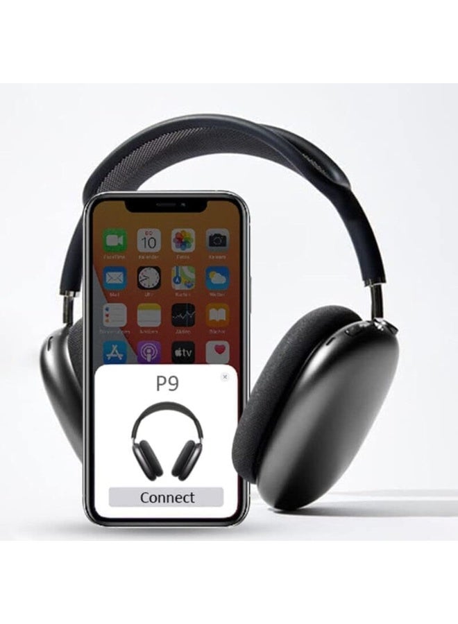P9 Wireless Bluetooth Headphones - Over-Ear Foldable Headset with Built-In Microphone, Wireless Connectivity, Comfortable Ear Cushions and Portable Design, Black - Image 2