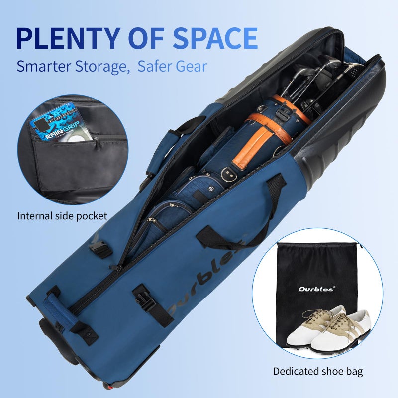 Durbles Golf Travel Bag with ABS Hard Shell Top â€“ Golf Bag with 1680D Waterproof Fabric, 7mm Padding & Wheels â€“ Golfing Accessories Travel Case for Airlines â€“ Fits Most Club Bags & Sports (Blue) - Image 2