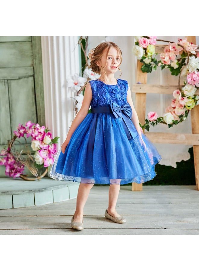 NNJXD Girl Sleeveless Lace 3D Flower Tutu Holiday Princess Dresses, Deep Blue, 6-7 Years - Image 2