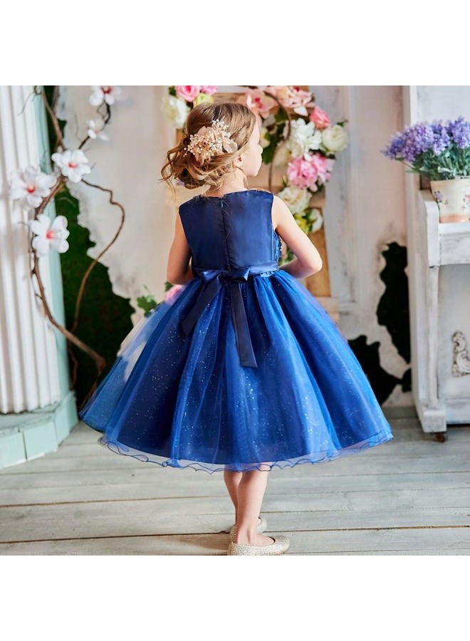 NNJXD Girl Sleeveless Lace 3D Flower Tutu Holiday Princess Dresses, Deep Blue, 6-7 Years - Image 3