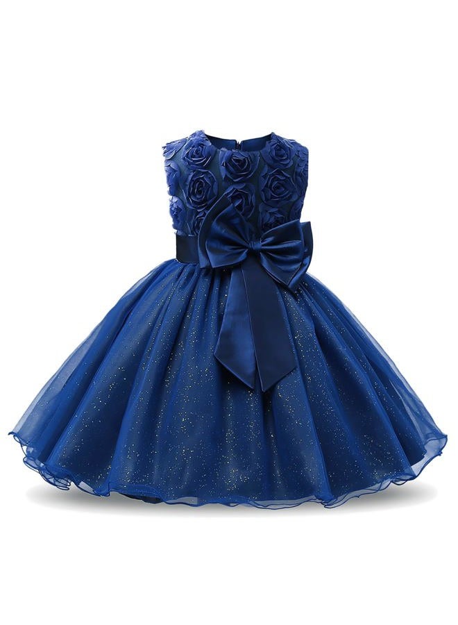 NNJXD Girl Sleeveless Lace 3D Flower Tutu Holiday Princess Dresses, Deep Blue, 6-7 Years - Image 1