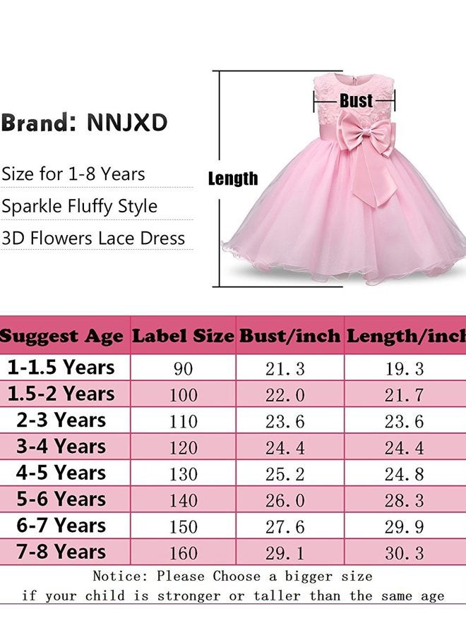 NNJXD Girl Sleeveless Lace 3D Flower Tutu Holiday Princess Dresses, Deep Blue, 6-7 Years - Image 5