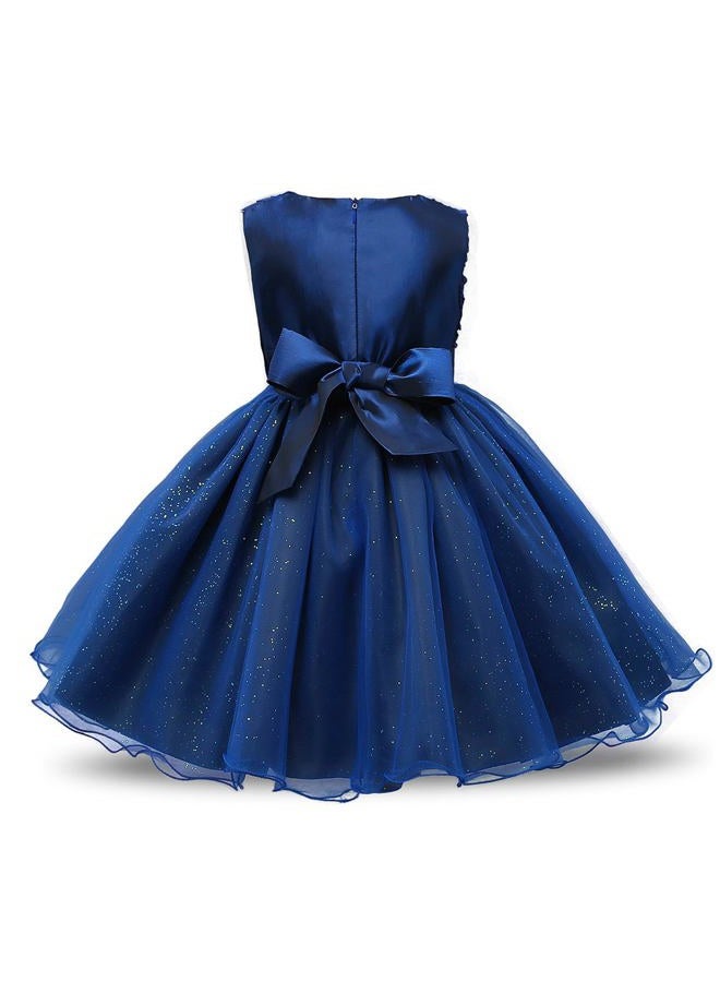 NNJXD Girl Sleeveless Lace 3D Flower Tutu Holiday Princess Dresses, Deep Blue, 6-7 Years - Image 4