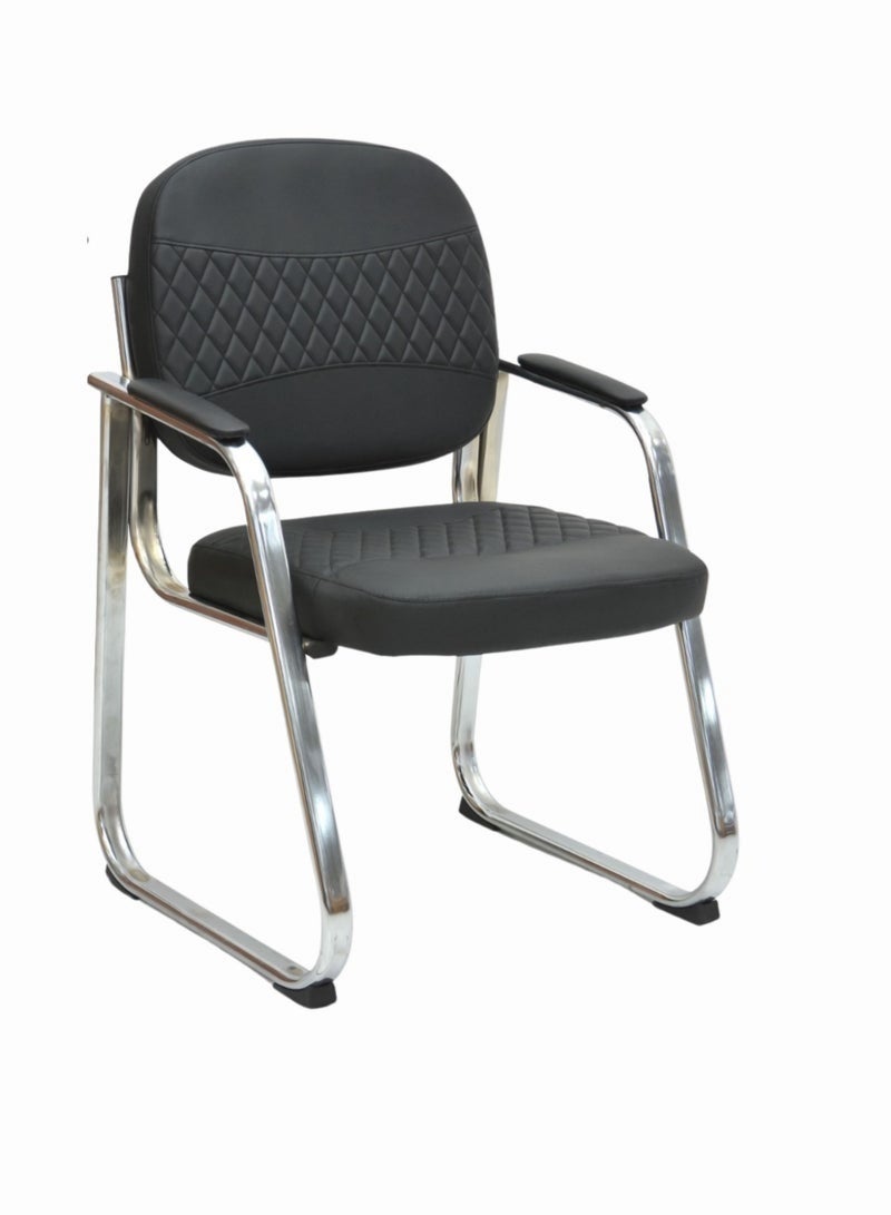 كستم ديكو كرسي مكتب للزوار 63 فولت | كرسي ضيوف مريح من الجلد الأسود | كرسي غرفة انتظار بإطار فولاذي - Image 1