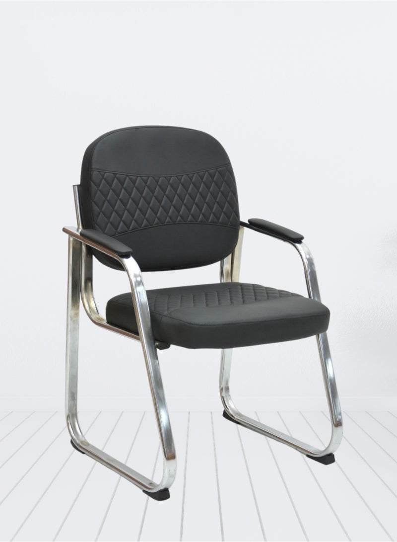 كستم ديكو كرسي مكتب للزوار 63 فولت | كرسي ضيوف مريح من الجلد الأسود | كرسي غرفة انتظار بإطار فولاذي - Image 2